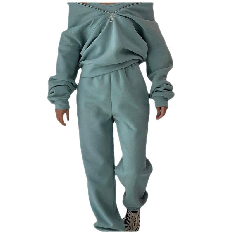 Damen lässiger Zip-Pullover mit hohem Kragen Drune