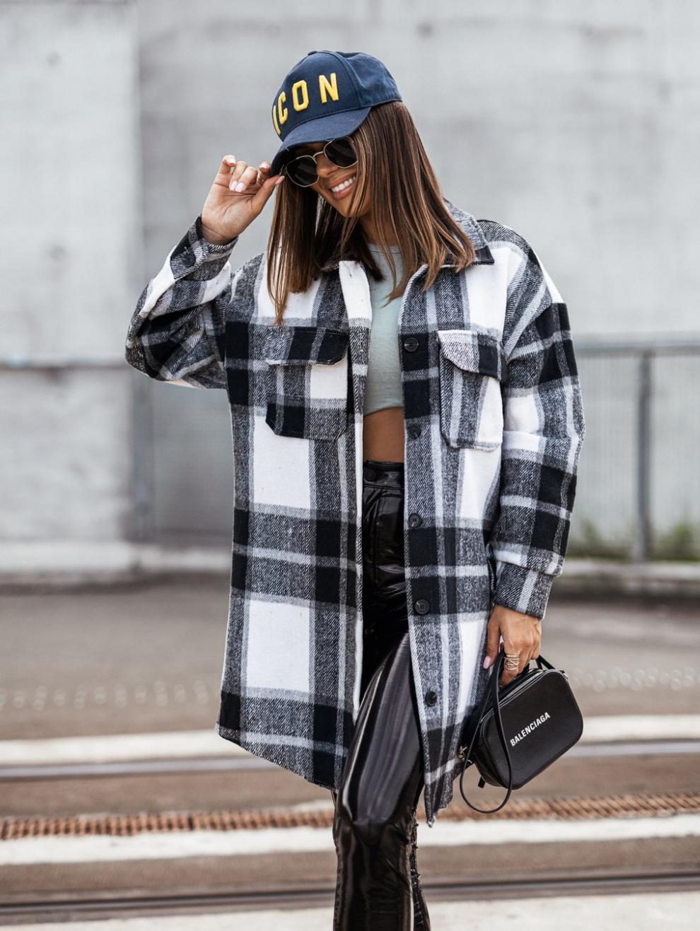 Damen Karierter Overshirt-Jacke mit lässigem Schnitt und Taschen Drune