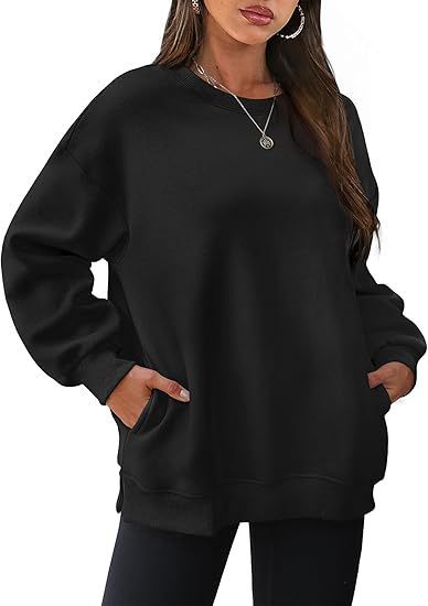 Damen nan lässiger Oversize-Sweatpullover mit seitlichen Eingrifftaschen, geripptem Saum und überschnittener Schulter Drune