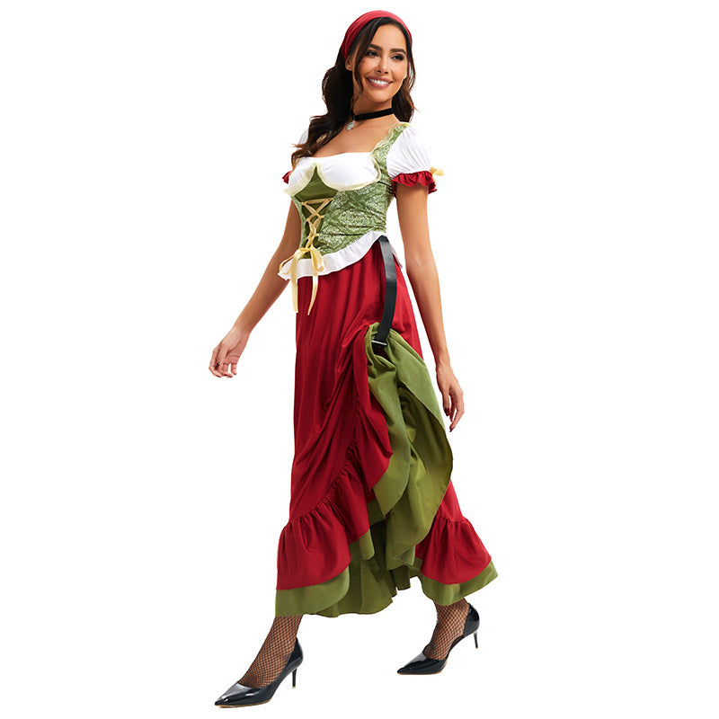 Damen nan traditionelles Dirndl Trachtenkleid Ensemble mit verstellbarem Corsagenmieder und langem Stufenrock Drune