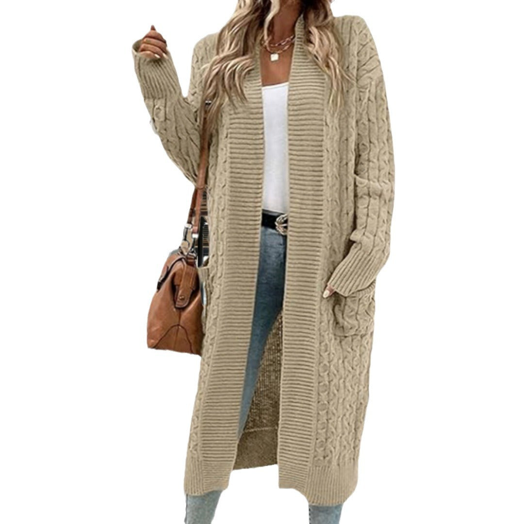 Damen Strickmantel mit elegantem Zopfdesign und praktischen Taschen Drune