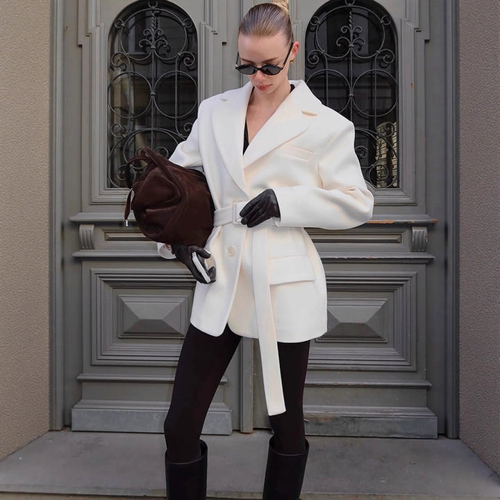 Damen modischer Blazer mit Taillengürtel und praktischen Taschen Drune