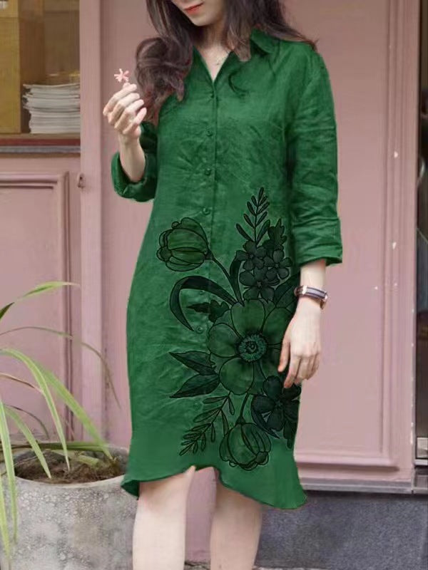 Damen Hemdblusenkleid mit floralen Motiven und tailliertem Schnitt Drune