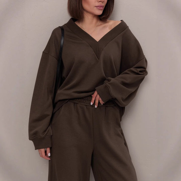 Damen komfortables Lounge-Set mit V-Ausschnitt und weitem Schnitt Drune