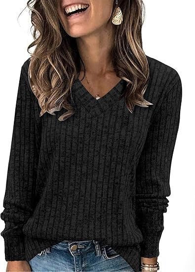Damen Strickpullover mit V-Ausschnitt und strukturiertem Rippendesign Drune