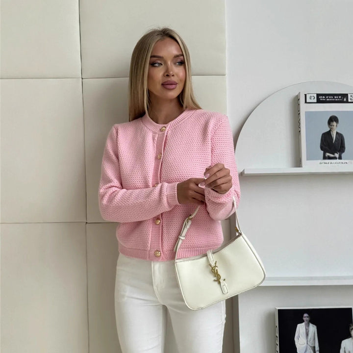 Damen Strickjacke mit Knopfdetails und modernem Strukturmuster Drune