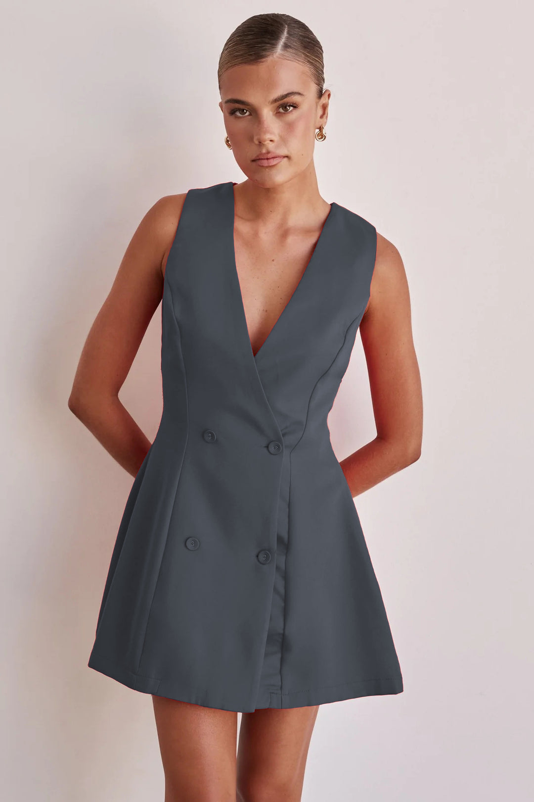 Damen Wendekleid mit tiefem V-Ausschnitt und doppelter Knopfleiste Drune