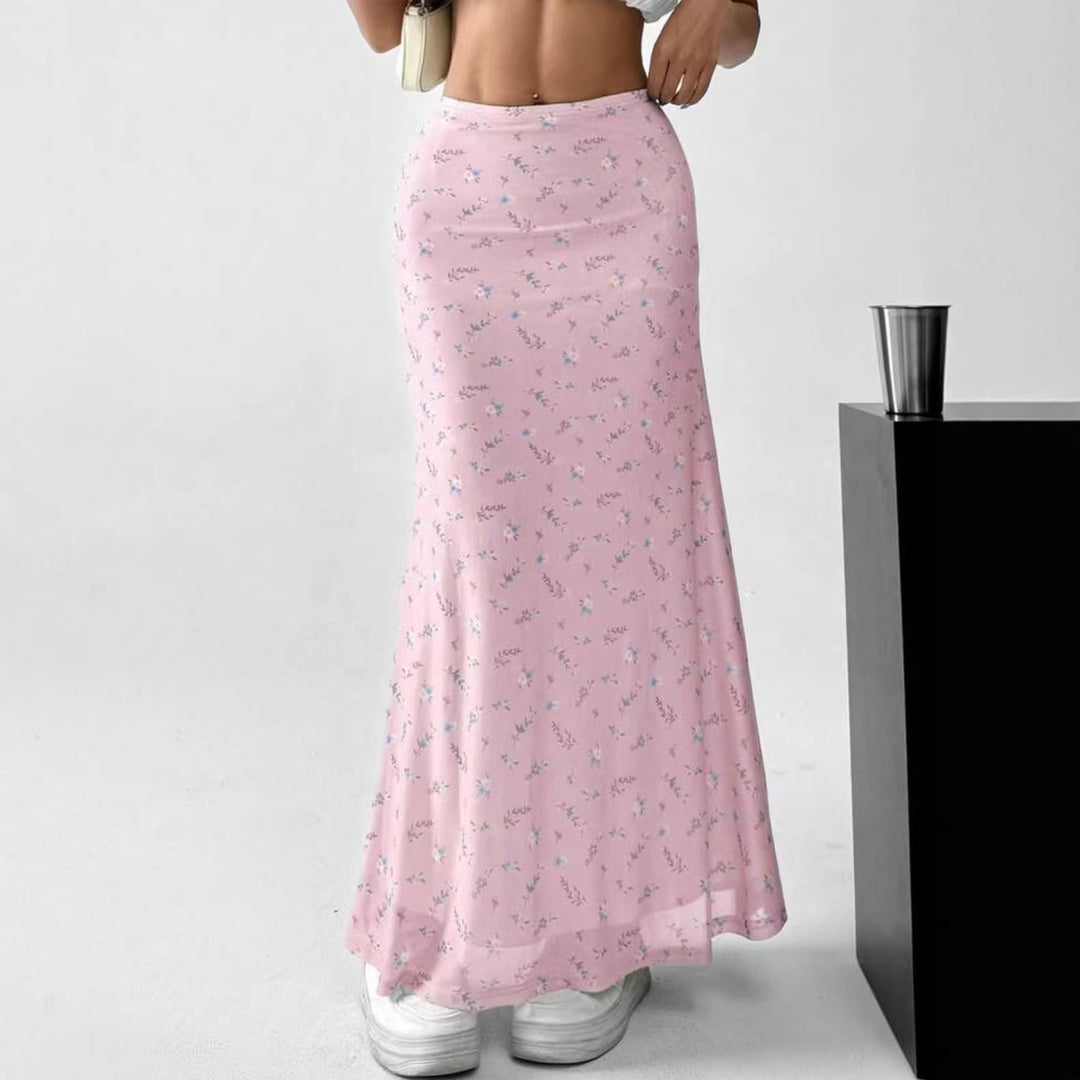 Damen Langrock mit floralen Motiven und fließendem Schnitt Drune