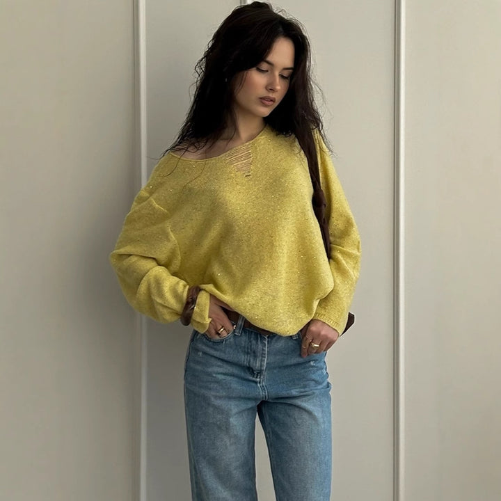 Damen glänzender Strickpullover mit lässigem Schnitt Drune