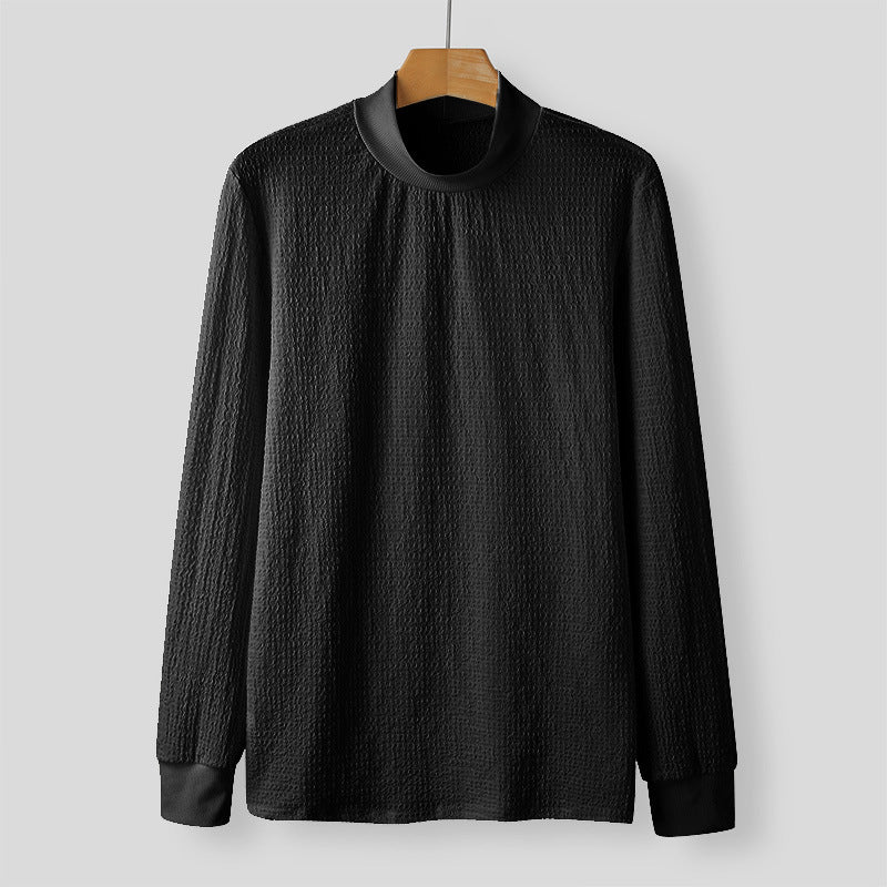Unisex nan texturierter Waffelstrick-Pullover mit schmalem Stehkragen und Rippbündchen Drune