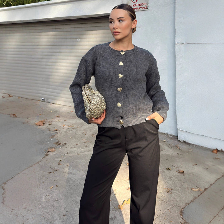 Damen Strickjacke mit herzförmigen Knöpfen und lässigem Schnitt Drune