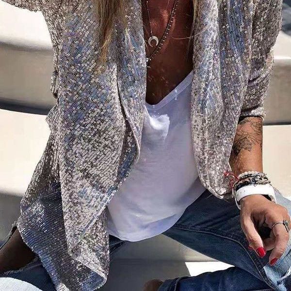 Damen Glitzernde Asymmetrische Blazerjacke mit modernem Schnitt Drune