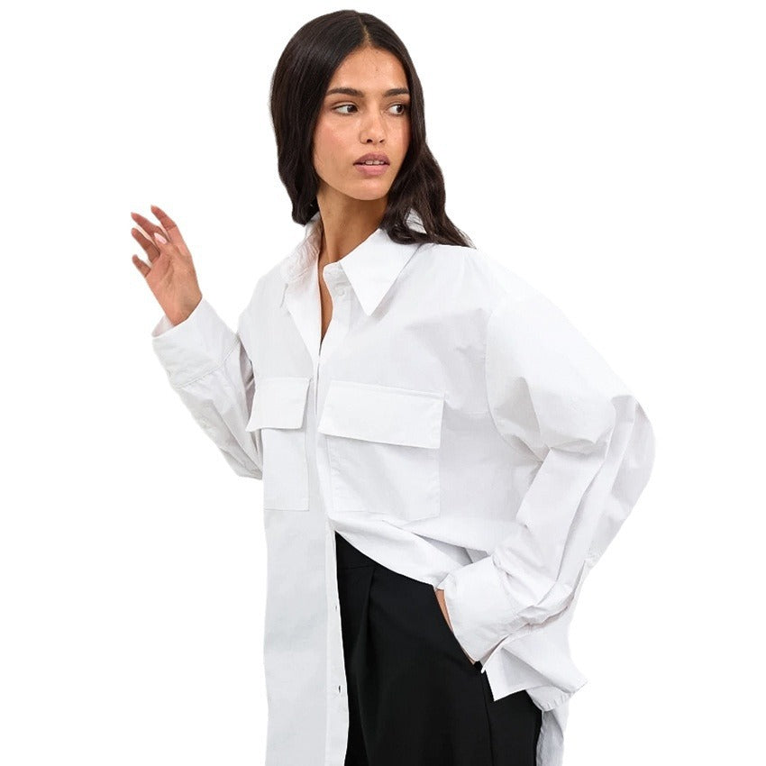 Damen Oversized Hemdbluse mit aufgesetzten Taschen und modernem Schnitt Drune
