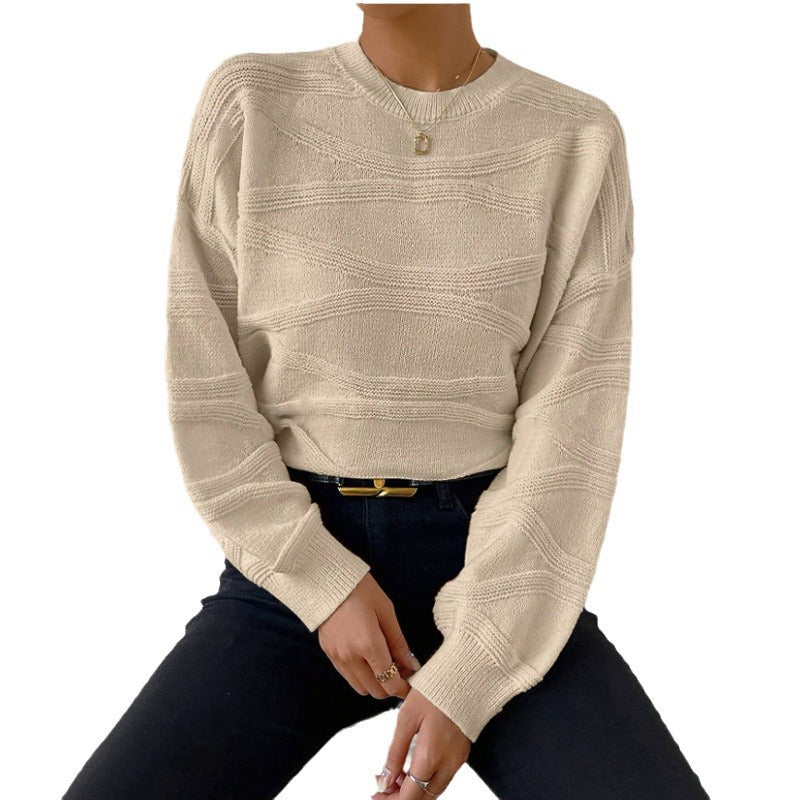 Damen extravagantes Strickoberteil mit modischem Wellenmuster Drune