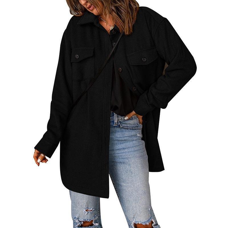 Damen Oversized Hemdenjacke mit zwei Brusttaschen Drune