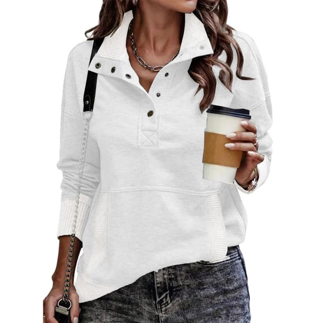 Damen Pullover mit hohem Kragen und Knopfdetails Drune