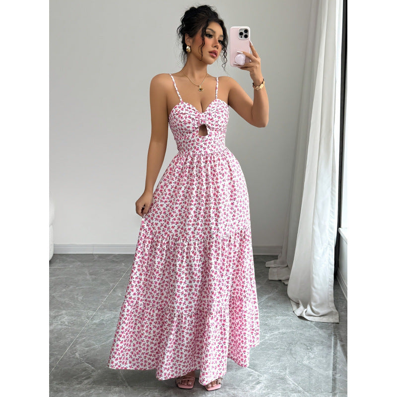 Damen Maxikleid mit Blumenmuster und Herzausschnitt Drune