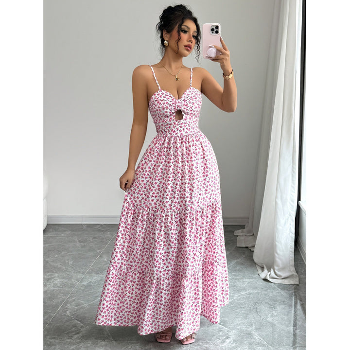 Damen Maxikleid mit Blumenmuster und Herzausschnitt Drune