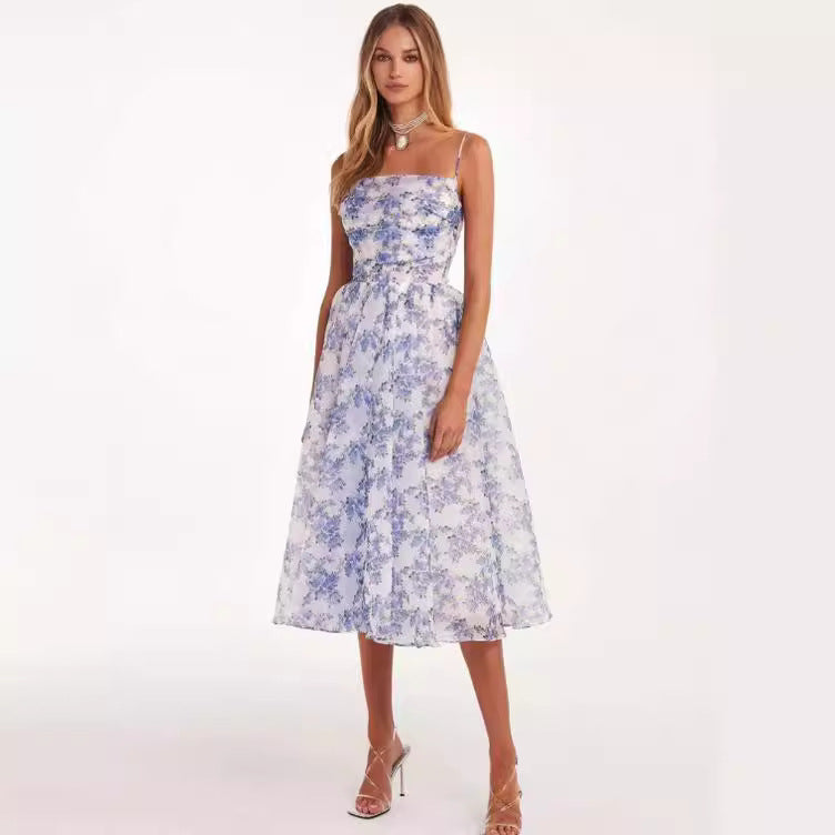 Damen Midi-Kleid mit floralem Spitzenoberteil und schwingendem Rock Drune