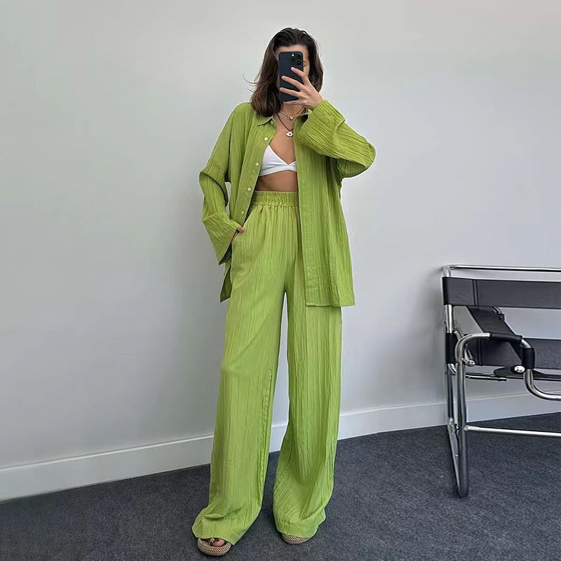 Damen lässiges Übergrößen-Hemd und lockere Hose Set Drune