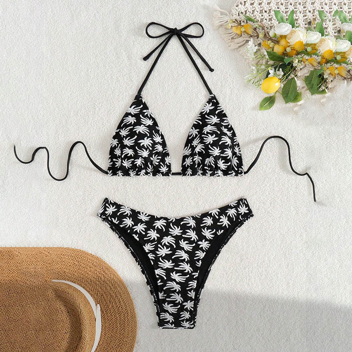 Damen Triangel-Bikini mit floralem Design und verstellbaren Bindebändern Drune