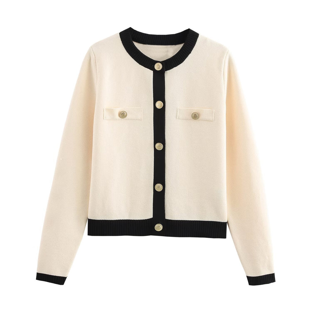 Drune | Frühling Goldene Knopf Kontrast Strick Cardigan Top