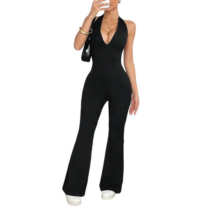 Damen Jumpsuit mit tiefem V-Ausschnitt und weit geschnittenem Bein Drune