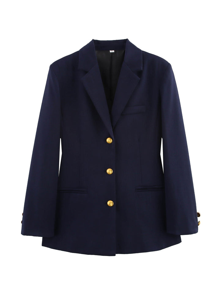 Damen karierten Blazer mit goldenen Knöpfen und praktischen Taschen Drune