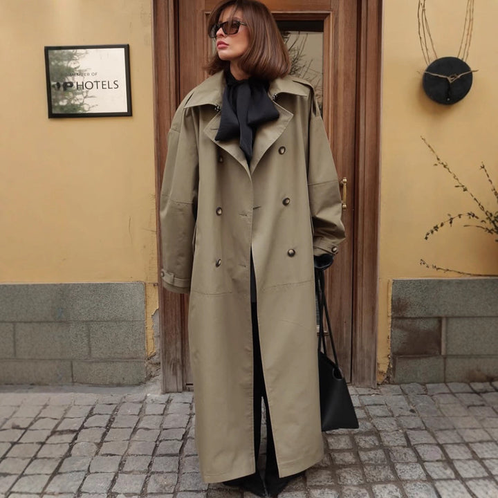 Damen Trenchcoat mit Bindegürtel und praktischen Taschen Drune