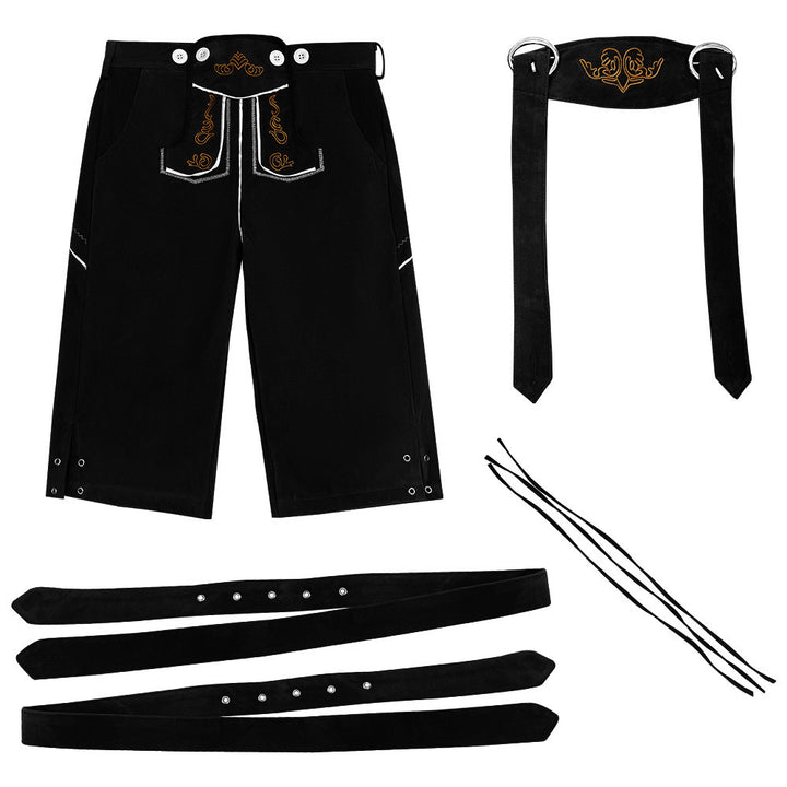 Herren nan knielange Wildlederimitat Lederhose mit detaillierter Stickerei Drune