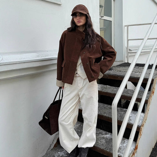 Damen lässige Cordjacke mit einzigartigem Schnitt und modischen Details Drune