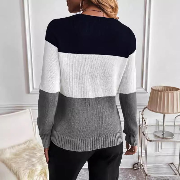 Damen Grobstrickpullover mit modischem Zopfmuster und kontrastierenden Farben Drune