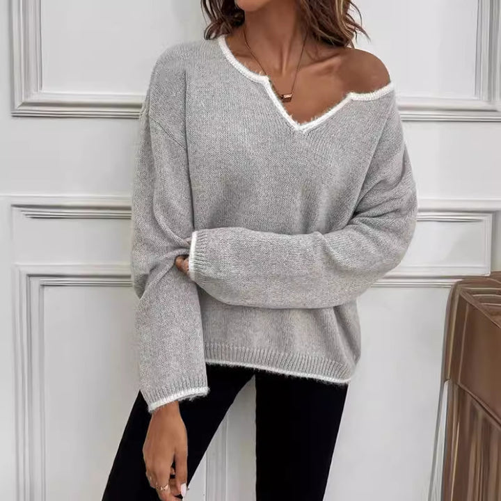 Damen Strickpullover mit modernem V-Ausschnitt und lässigem Schnitt Drune