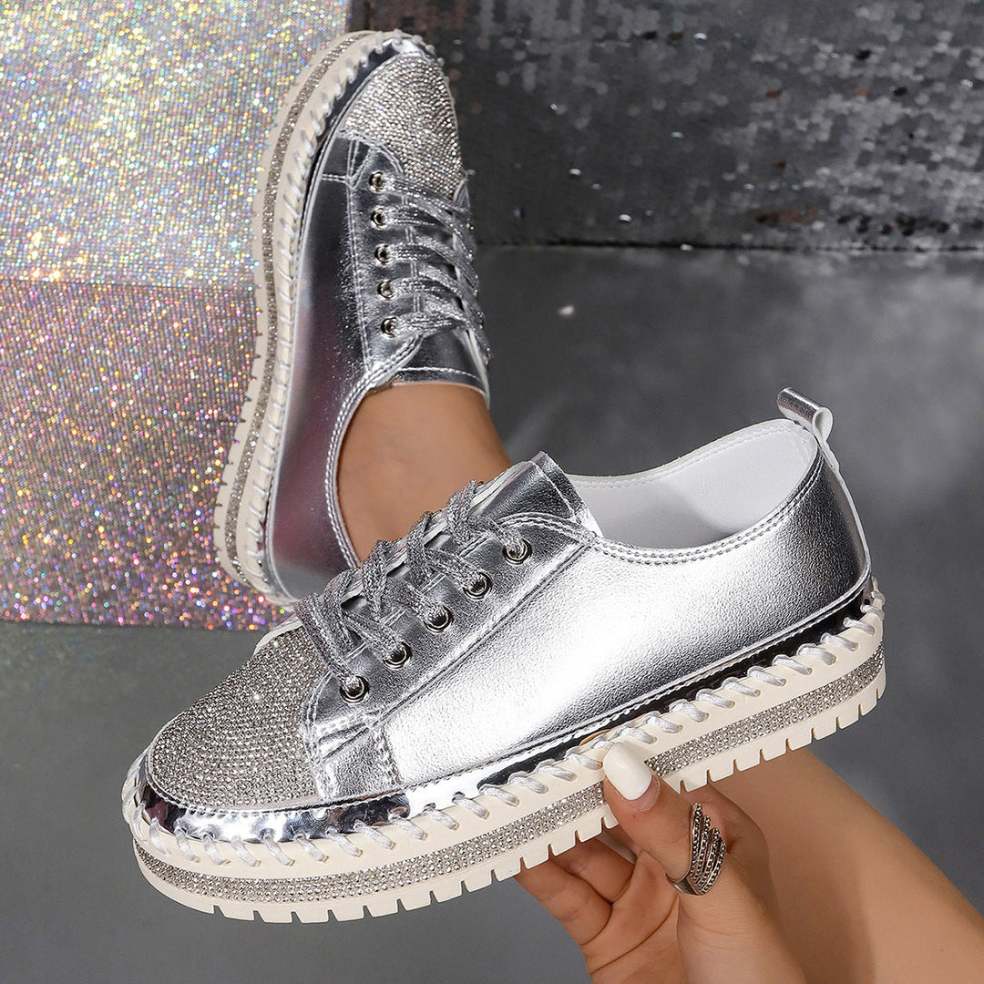 Damen Glamouröse Sneaker mit funkelndem Strass und trendiger Profilsohle Drune
