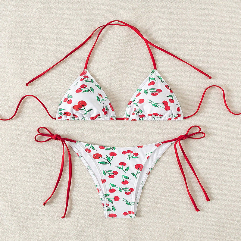 Damen Triangel-Bikini mit verspieltem Kirschmuster Drune