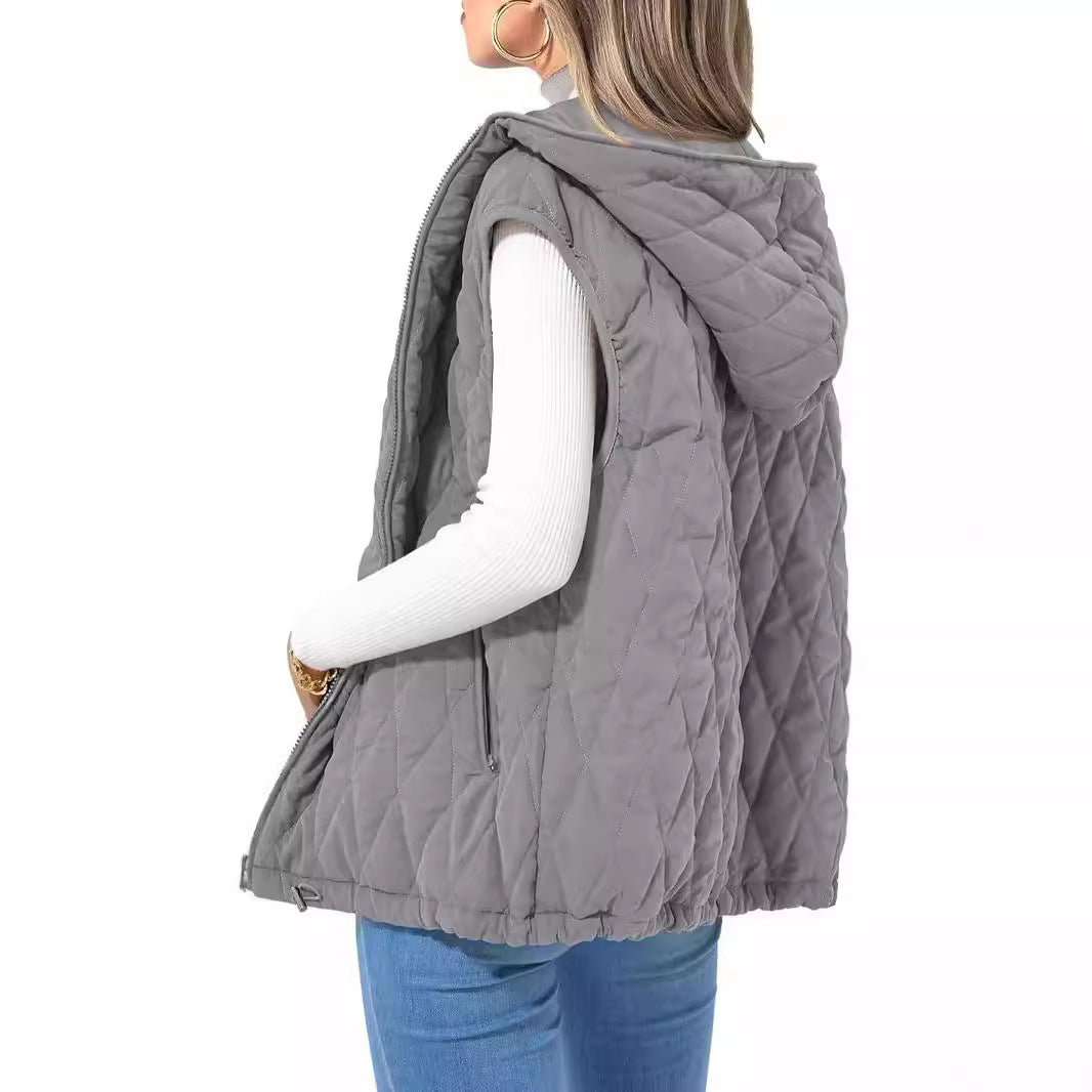 Damen gesteppte Hoodie-Weste mit praktischen Taschen Drune