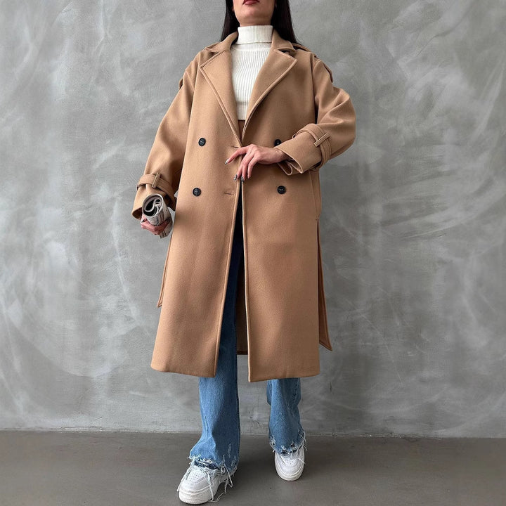 Damen Modischer Trenchcoat mit eleganten Details und doppelt geknöpfter Front Drune