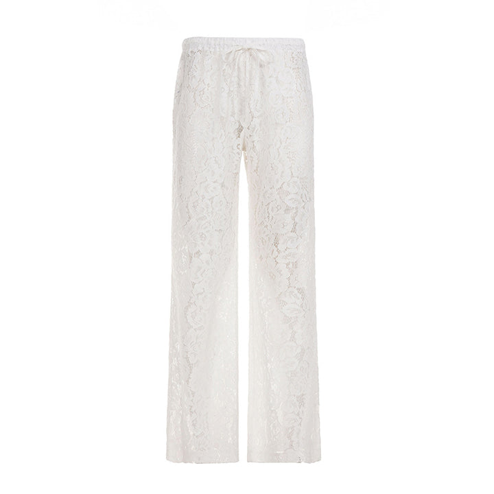 Damen Chiffon-Hosen im eleganten Blumenmuster mit elastischem Bund Drune
