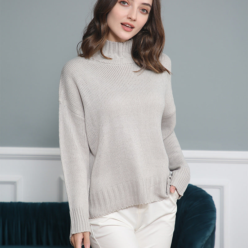 Damen hochgeschlossener Strickpullover mit strukturiertem Design Drune