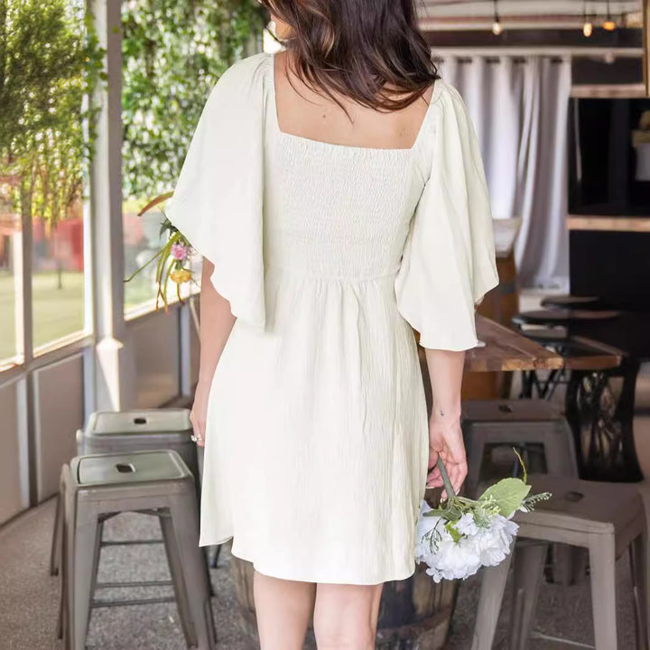 Damen lässiges Kleid mit weiten Ärmeln und Bindegürtel Drune