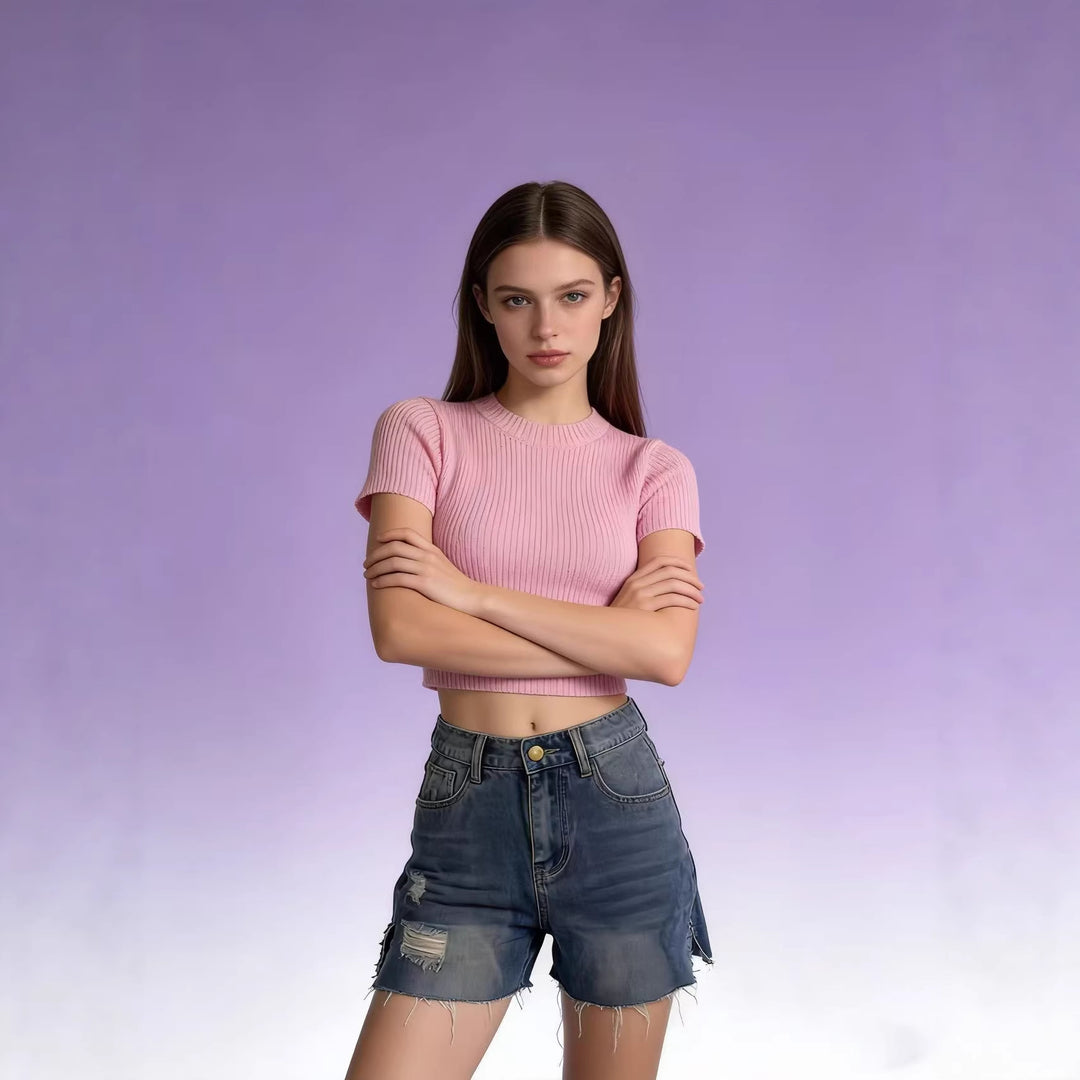 Damen lässige Jeansshorts mit fransigen Abschlüssen und seitlichem Schlitz Drune