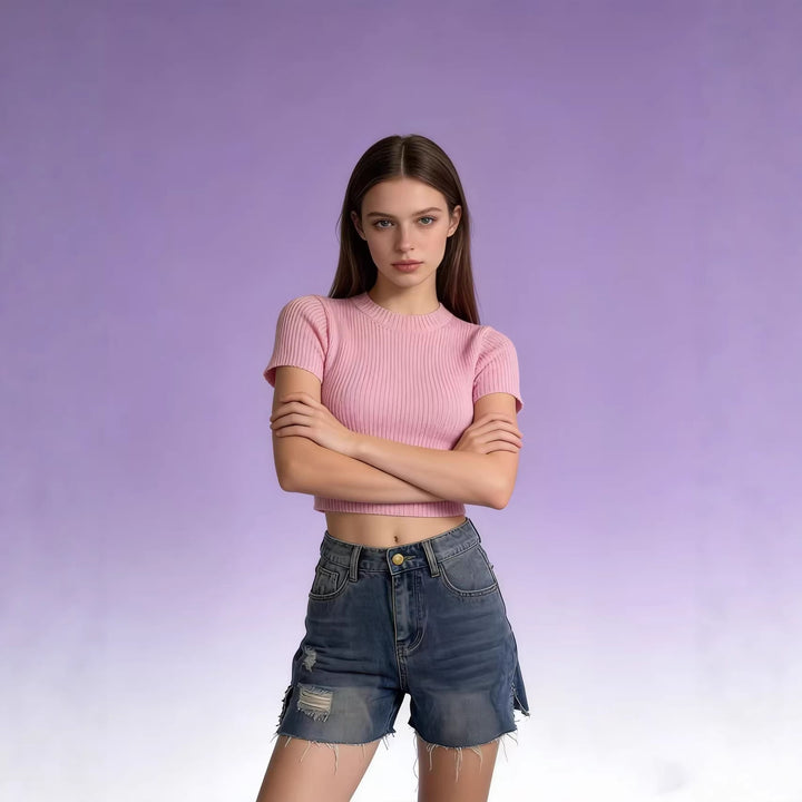 Damen lässige Jeansshorts mit fransigen Abschlüssen und seitlichem Schlitz Drune