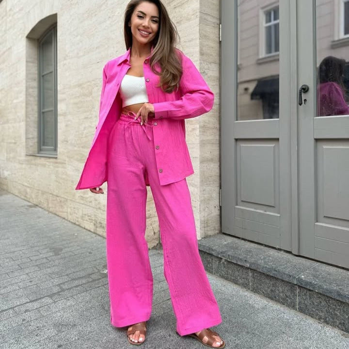 Damen modische weit geschnittene Jacke und Hose Set Drune
