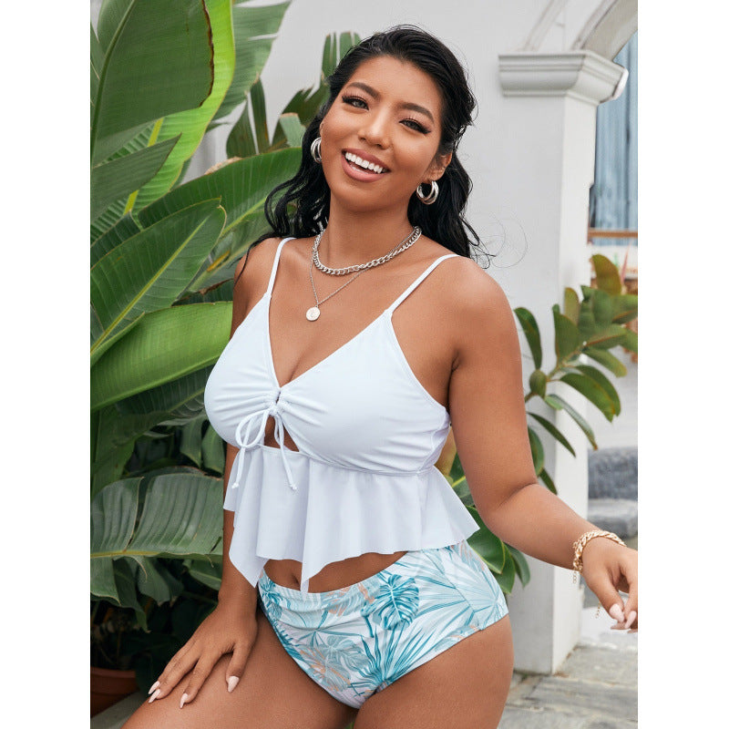 Damen Bikiniset mit modischem Volant und hohem Bund Drune