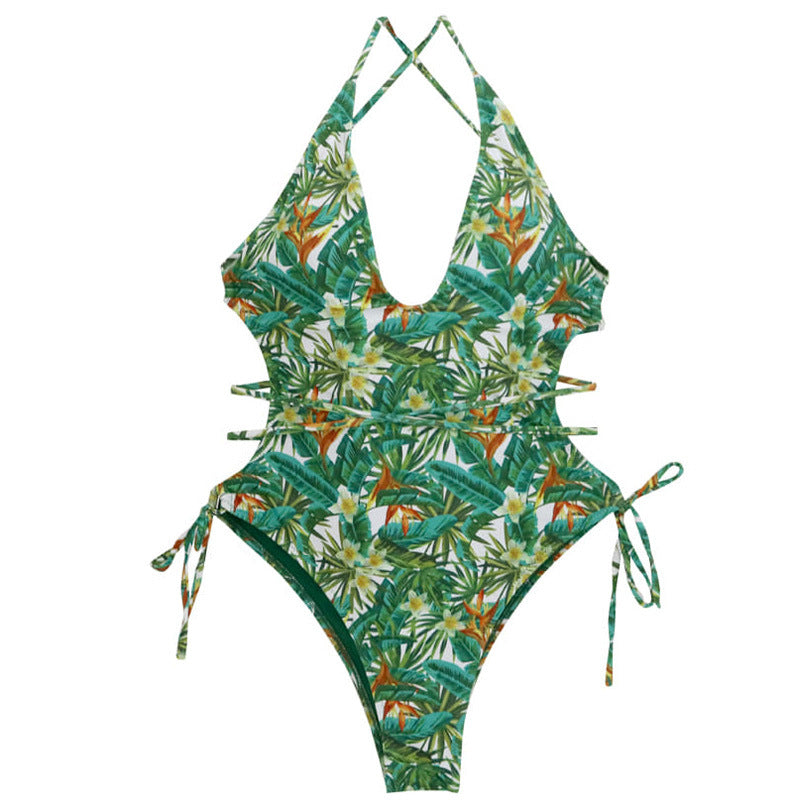 Damen Einteiliger Badeanzug mit floralem Cut-Out-Design und verstellbaren Bändern Drune