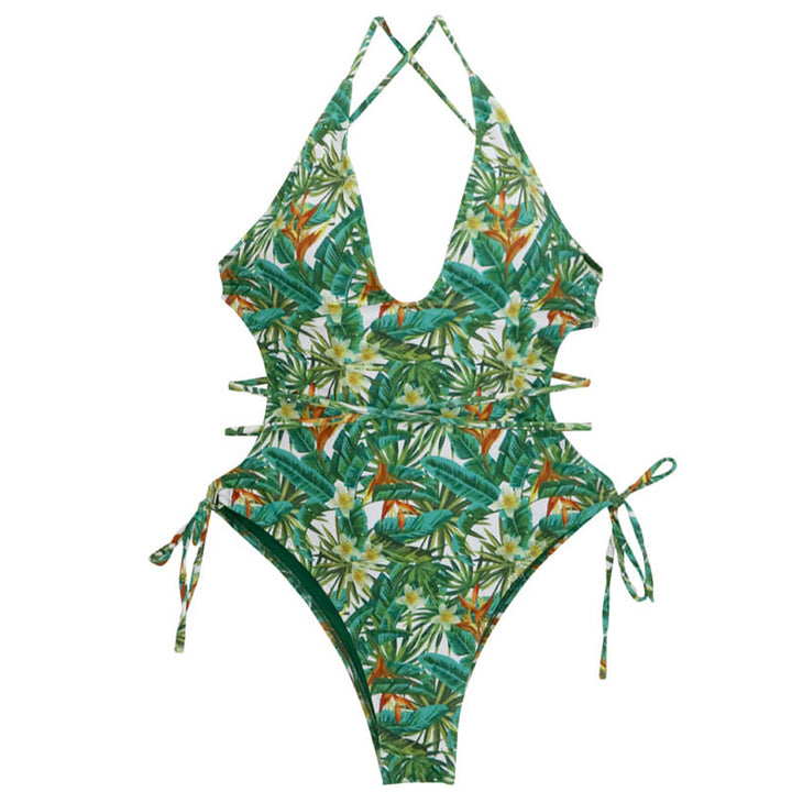 Damen Einteiliger Badeanzug mit floralem Cut-Out-Design und verstellbaren Bändern Drune