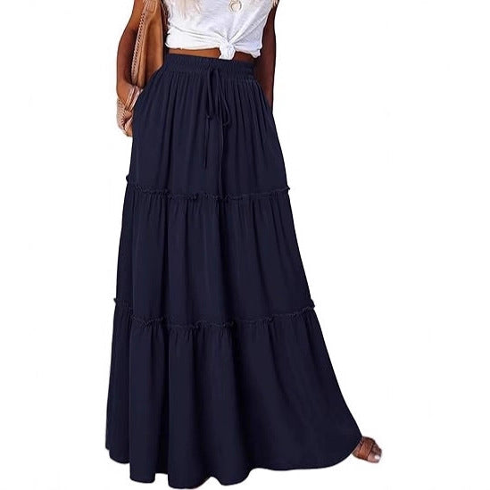 Damen luftiger Maxirock mit Rüschendetails Drune