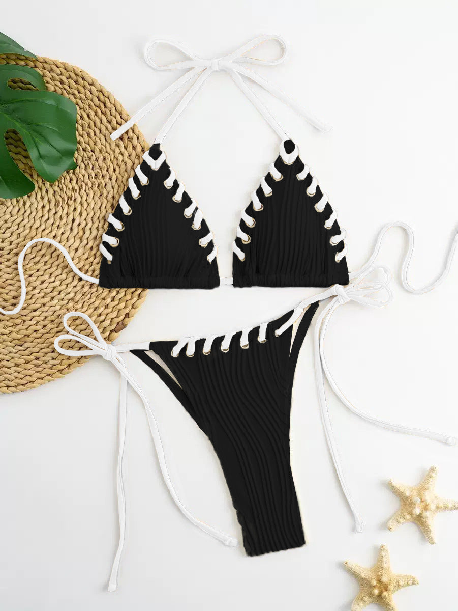 Damen Triangel-Bikini mit raffinierten Schnürdetails und moderner Rippstruktur Drune