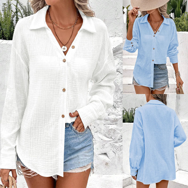 Damen lässige Bluse mit Knopfdetails und modernem V-Ausschnitt Drune