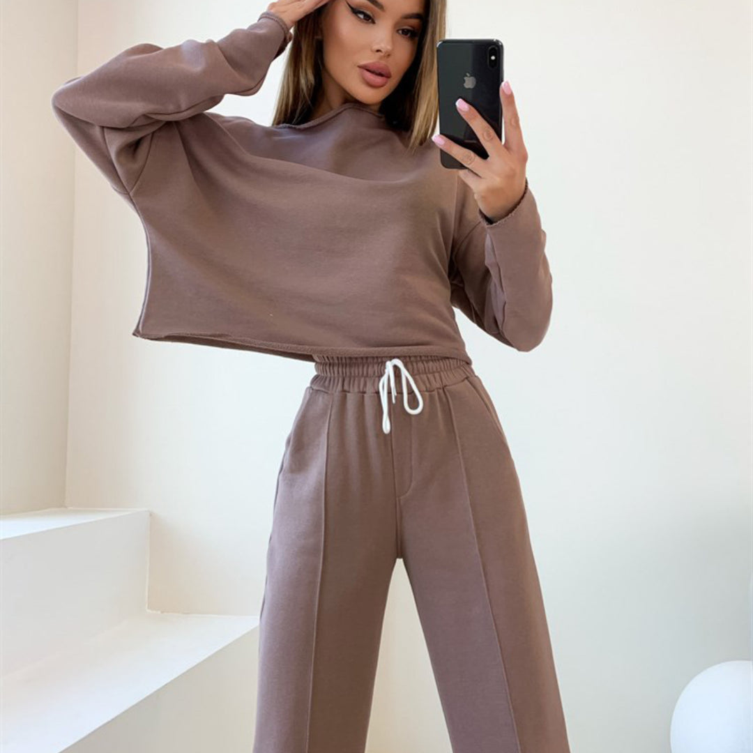 Damen modisches Cropped Sweatshirt und weit geschnittene Lounge-Hose Drune